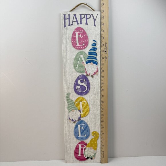 Happy Easter Egg and Gnome Stand-Out Vertical Sign Hanging Rope Siding Board 24" - Picture 5 of 6